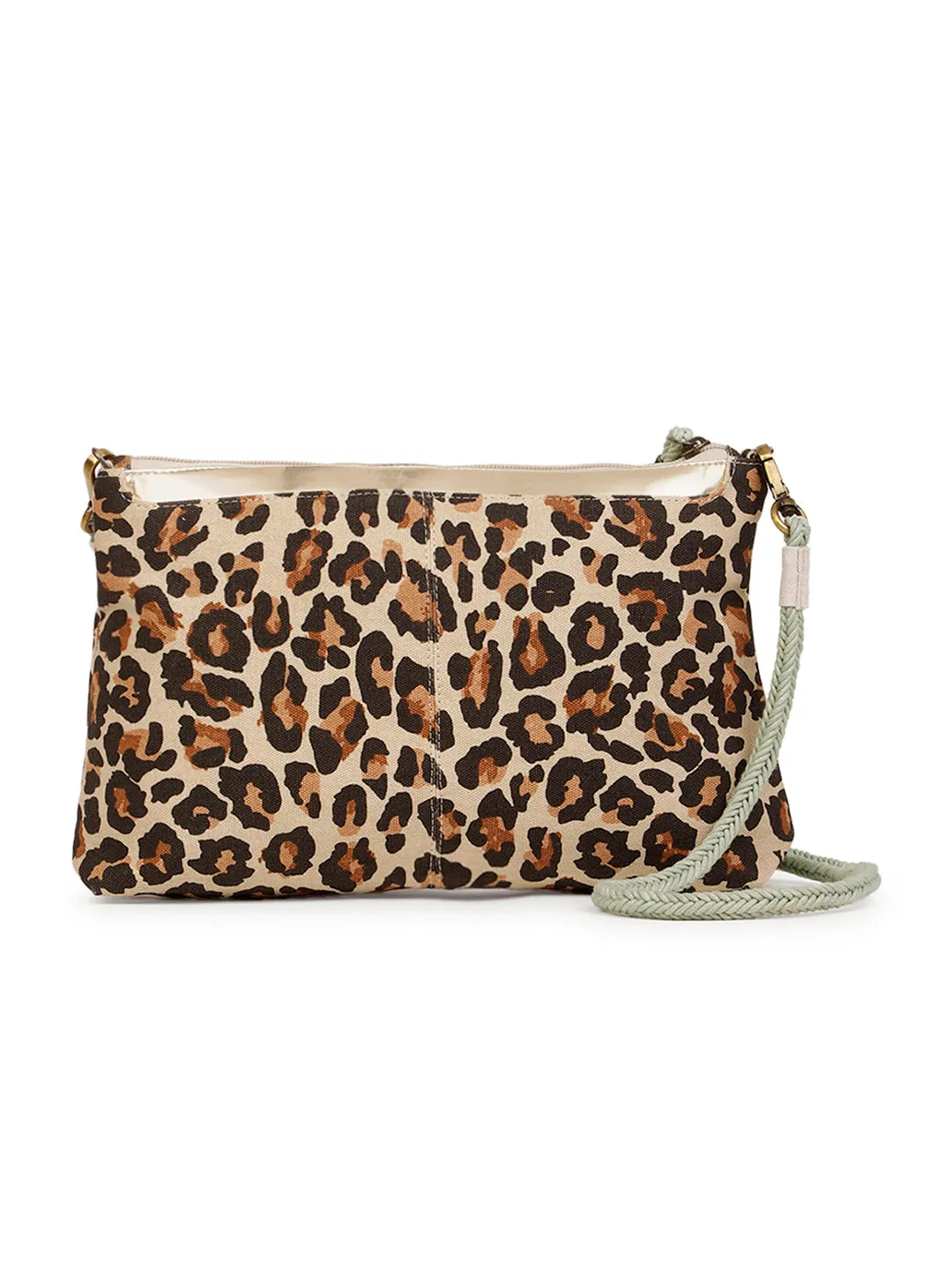 Berrylush Women Brown Leopard Printed Canvas Detachable Sling Strap Small Clutch/Sling Bag