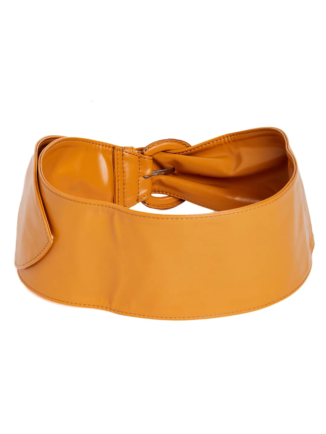 Berrylush Women Solid Yellow Synthetic Leather Tang-Up Slim Belt