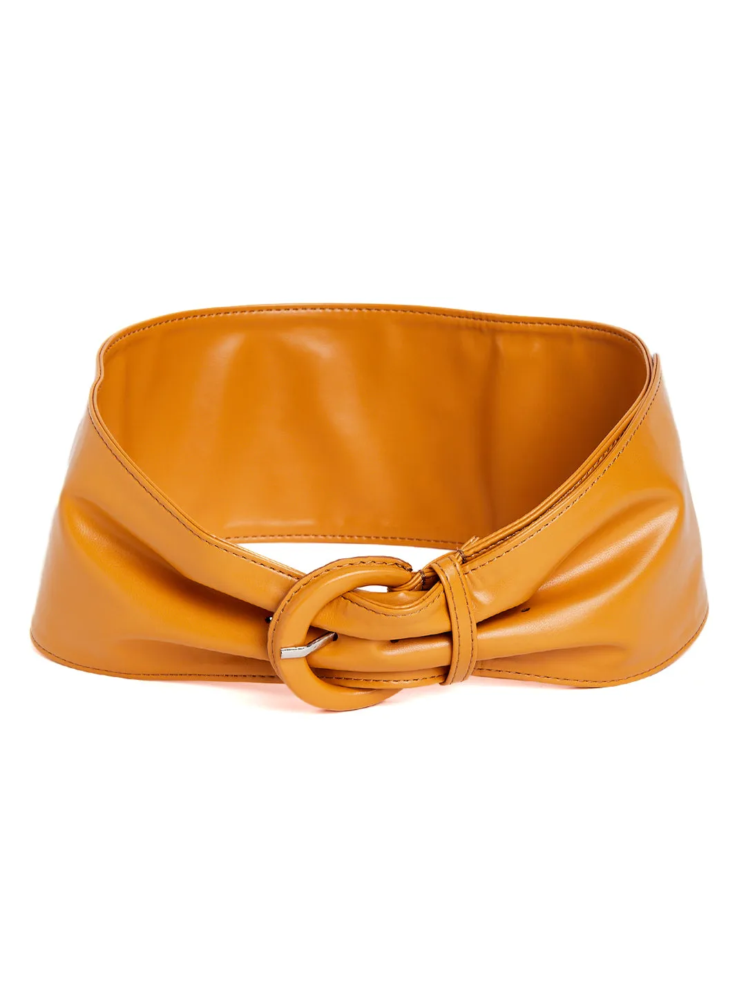 Berrylush Women Solid Yellow Synthetic Leather Tang-Up Slim Belt