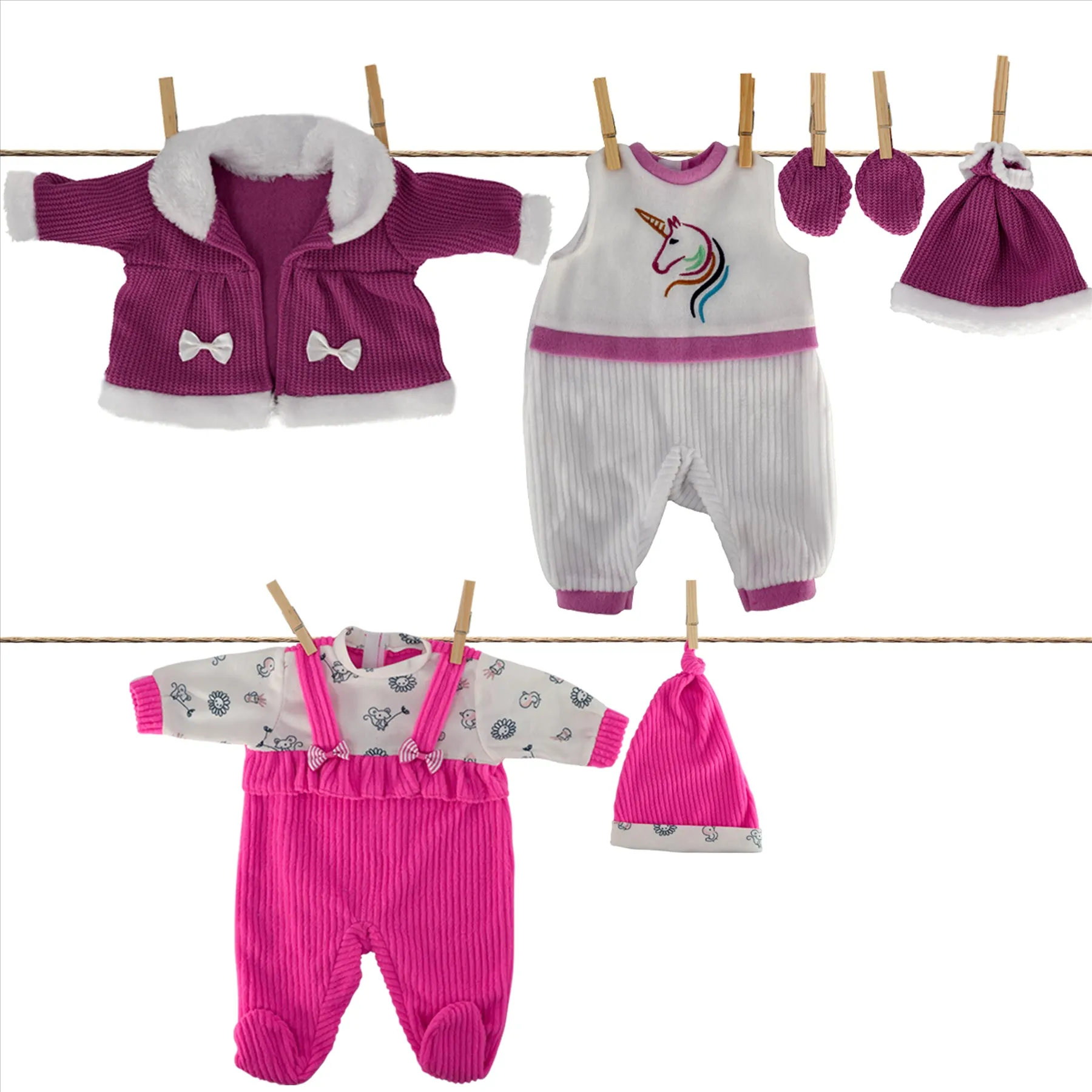 BiBi Outfits - Set of Two Doll Clothes (Hot Pink & Purple Coat) (45 cm / 18")