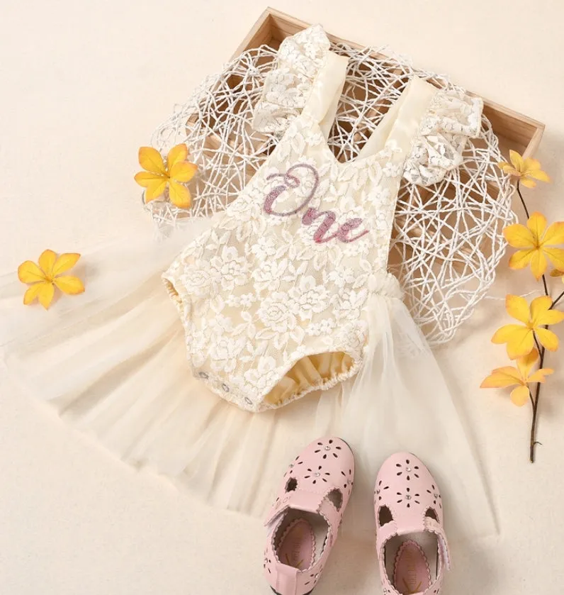 Birthday Outfit ONE Cream Lace Romper #1000630