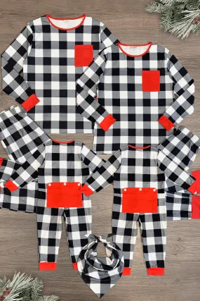 Black & White Buffalo Plaid Pajamas - AND PET BANDANA!