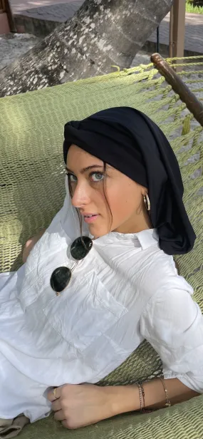 Black Classic Snood Uptown Girl Headwear Slinky Lycra Hair Turban Hijab | Proudly Made In The USA by Uptown Girl Headwear