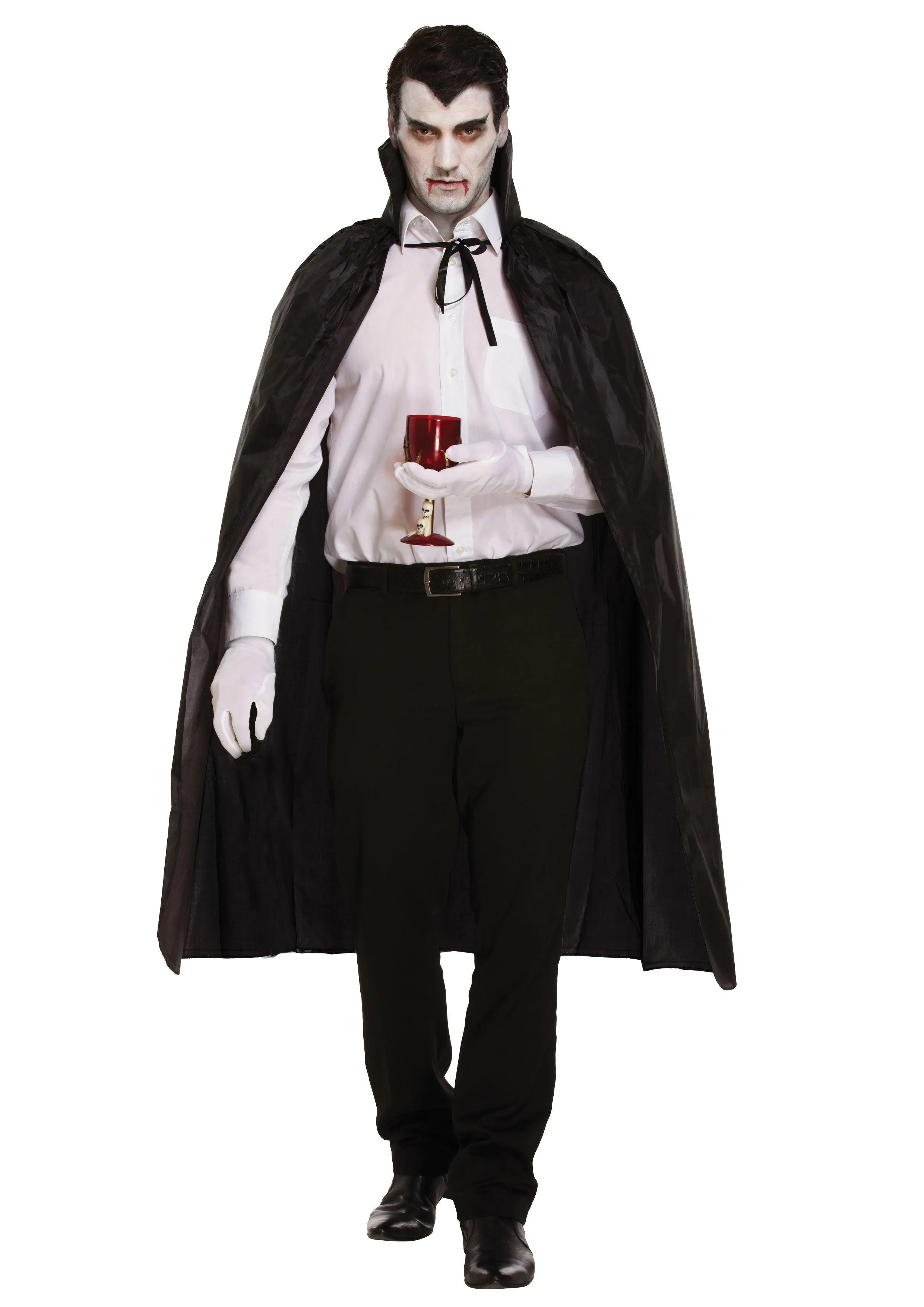 Black Dracula Cape with Collar Scream Ghost Killer Mask Fake Blood Tube Plastic Kitchen Knife 50 Cm Halloween Scary Dracula Costume