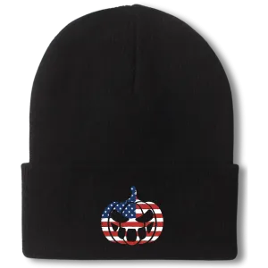 Black Knit Cuffed Beanie with Embroidered American Flag Jack O' Lantern – United Halloween