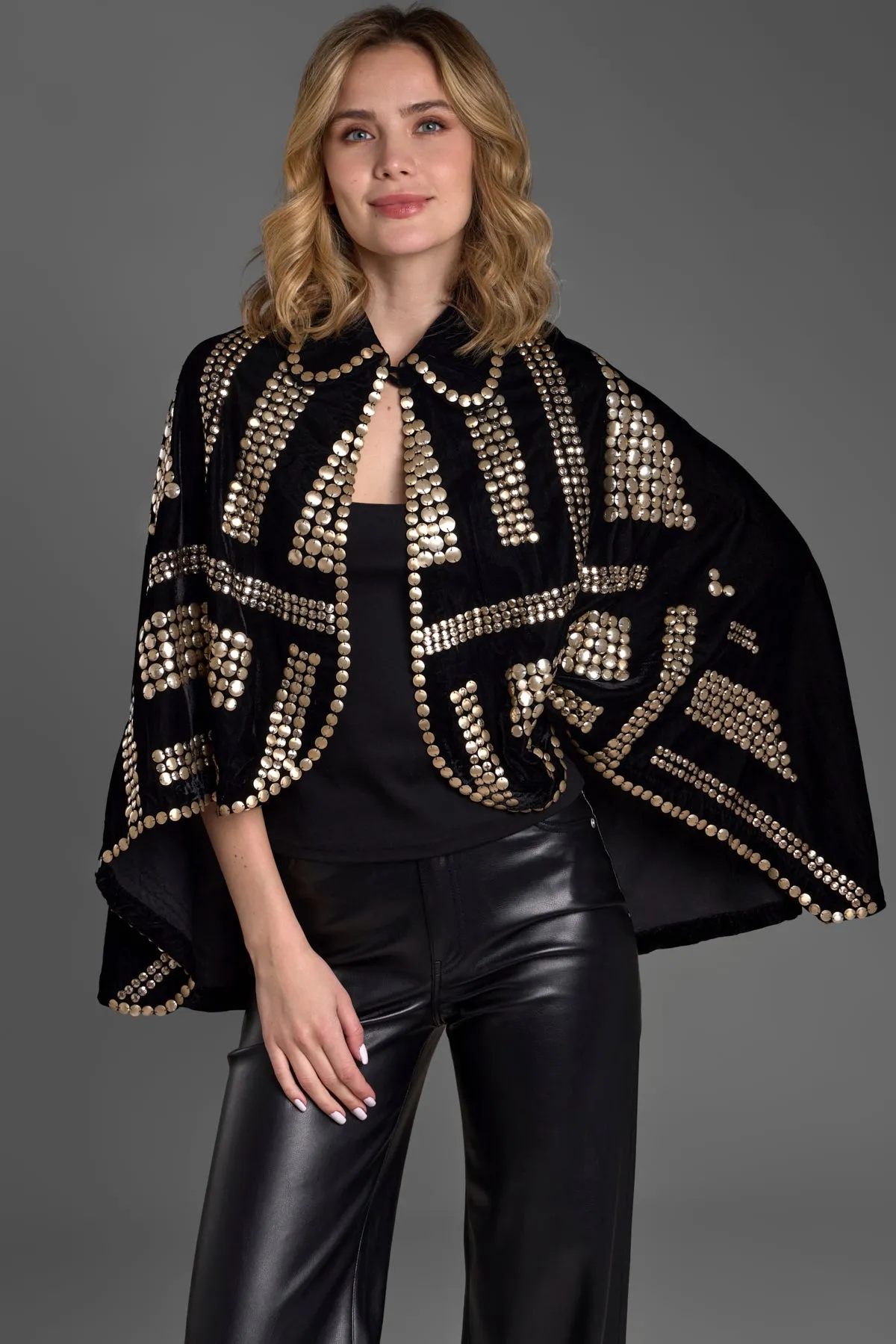 Black Velvet Embellished Capelet