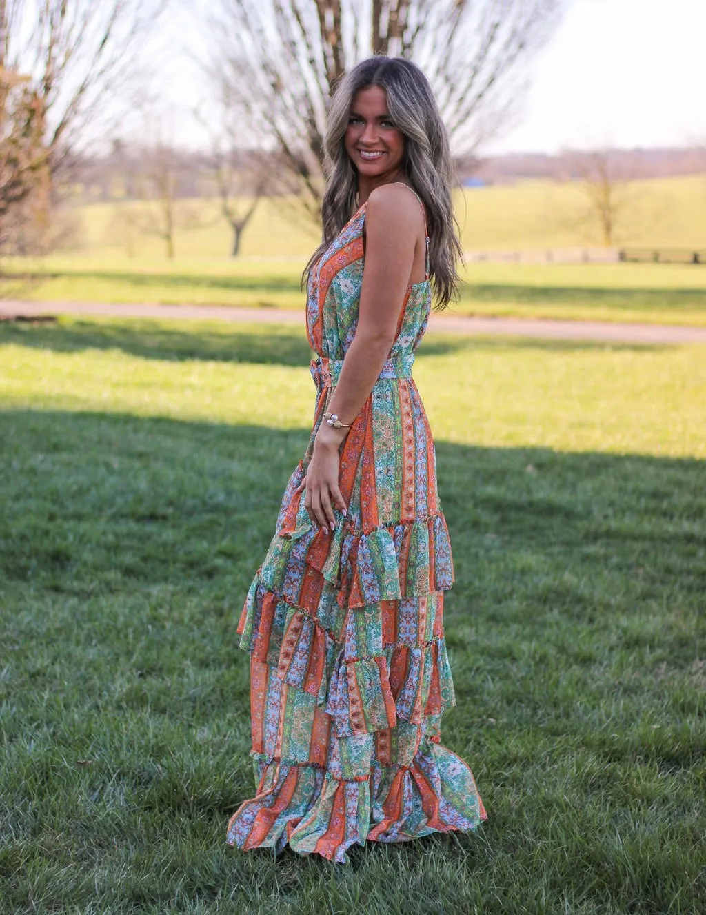 Blue and Orange Tiered Maxi