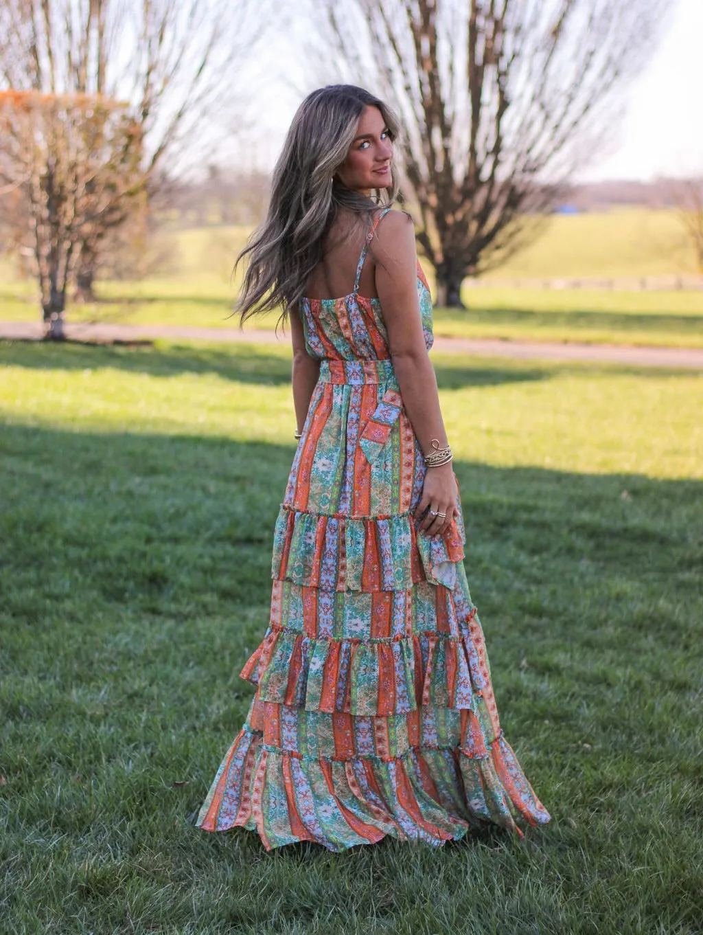 Blue and Orange Tiered Maxi