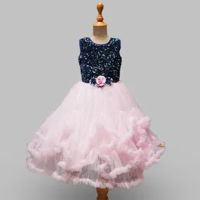 Blue Sequin & Frill Gown for Girls