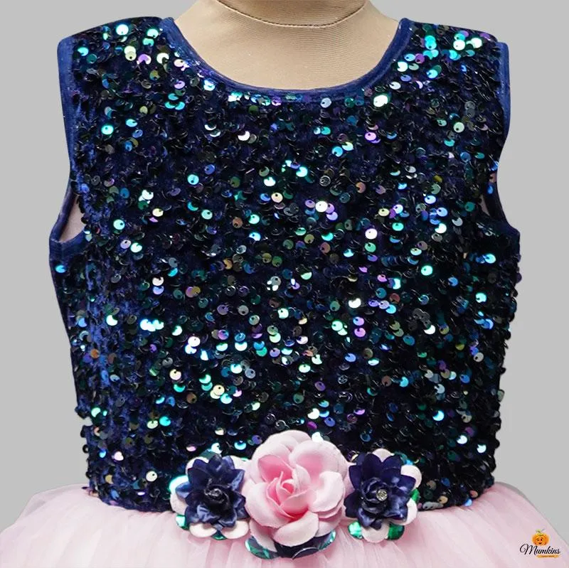 Blue Sequin & Frill Gown for Girls