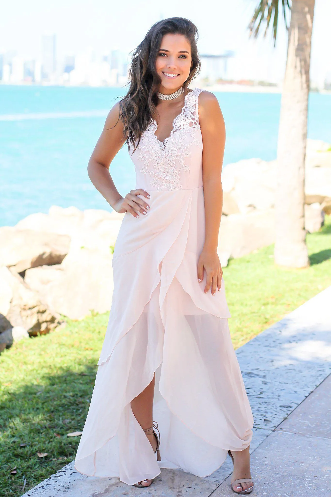 Blush Maxi Dress with Embroidered Top