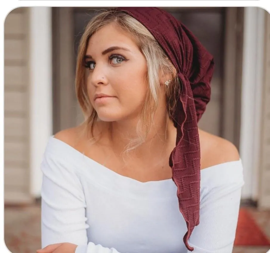 Boho Hipster Headwear Burgundy Pre-Tied Love Hope Head Scarf.