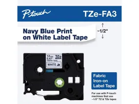 Brother P-TOUCH 12mm TZ-FA3 Fabric Tape, Iron On, Blue on White