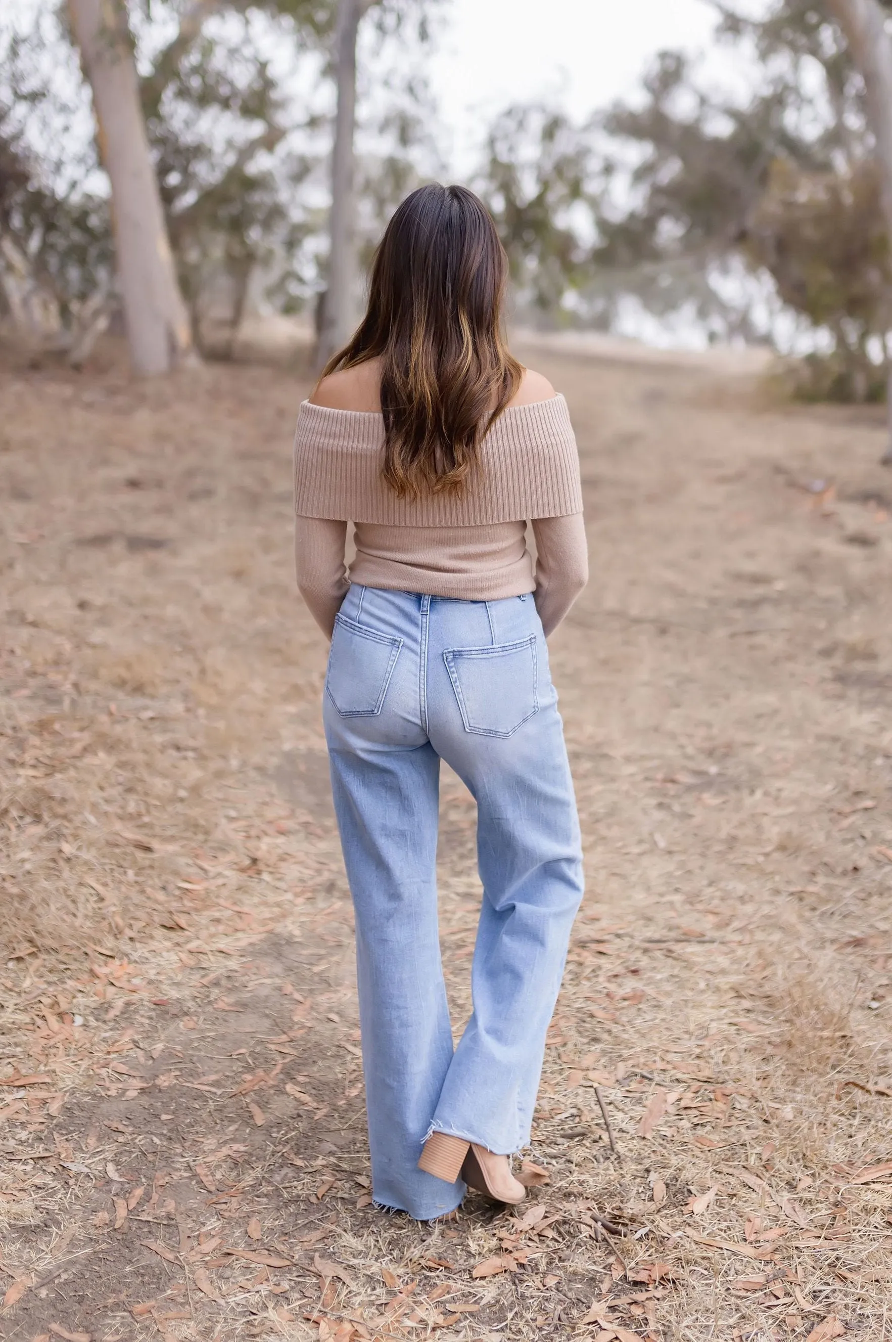 Brynn Long Sleeve Off The Shoulder Sweater Top Taupe