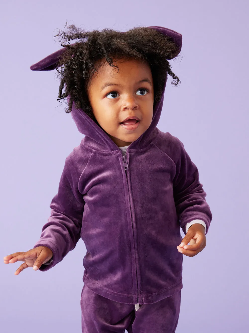 Bunny Ears Velour Baby Hoodie - Purple Punch - FINAL SALE