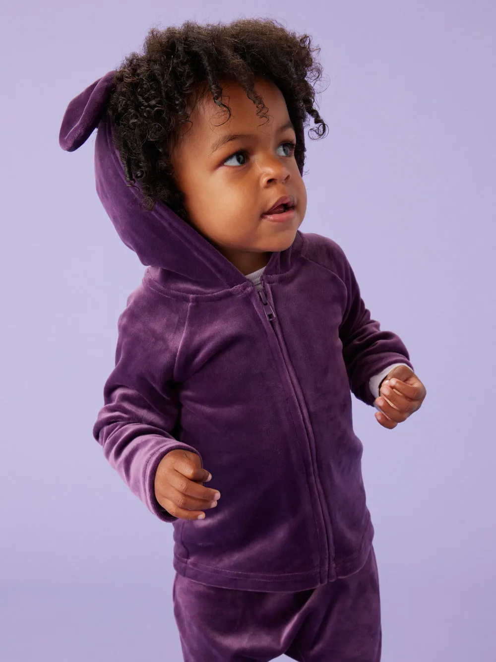 Bunny Ears Velour Baby Hoodie - Purple Punch - FINAL SALE