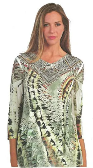 Cactus Fashion - Grand Ethic, Geometric Print Rhinestone Burnout Tunic Top