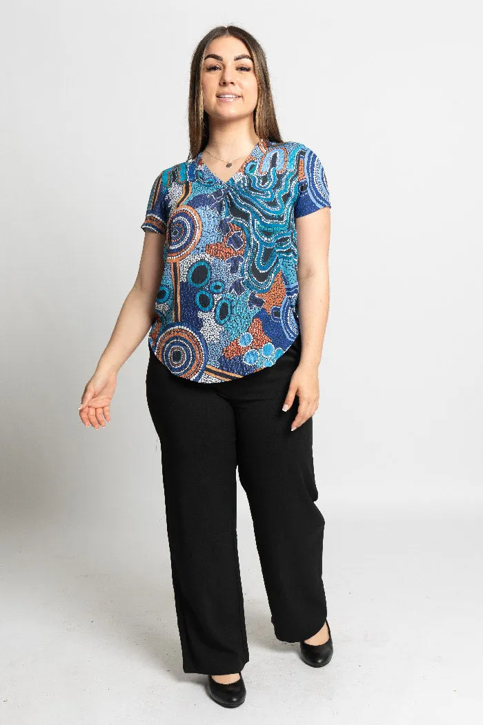 Calm Place V Neck Women's Short Sleeve Blouse