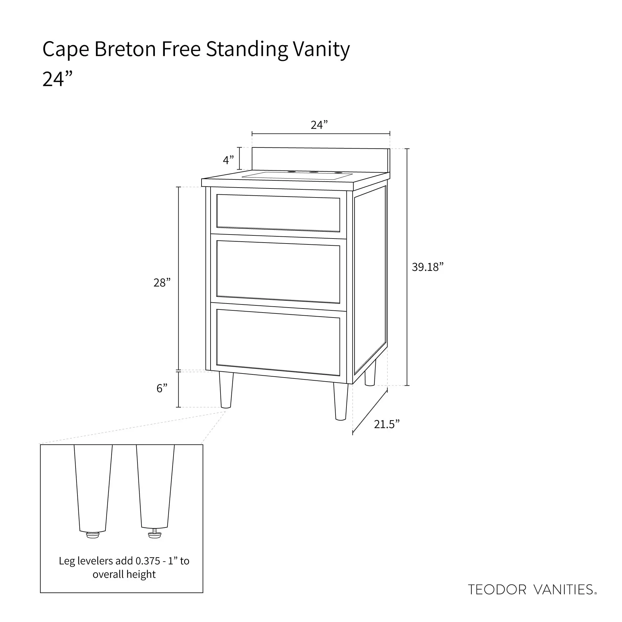 Cape Breton 24" Mid Century Oak Bathroom Vanity