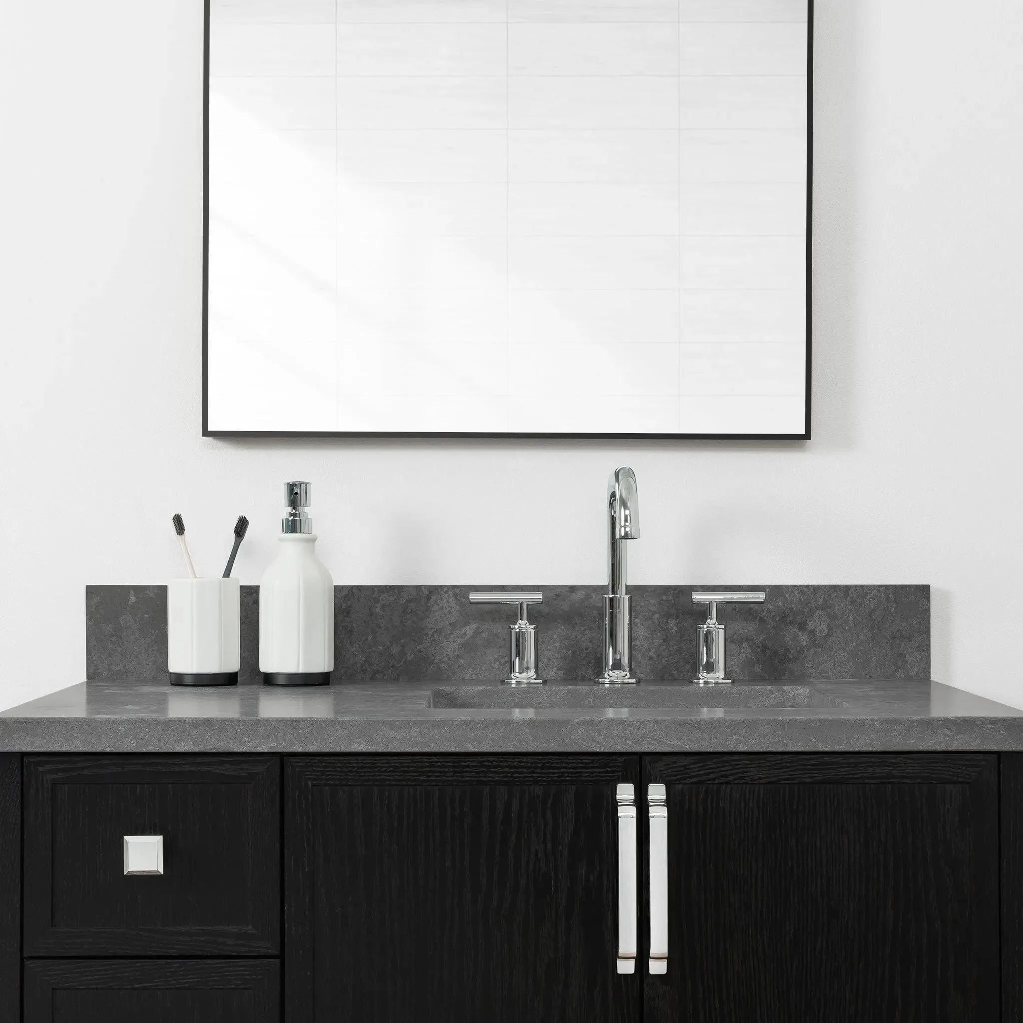 Cape Breton 36" Blackened Oak Bathroom Vanity, Right Sink