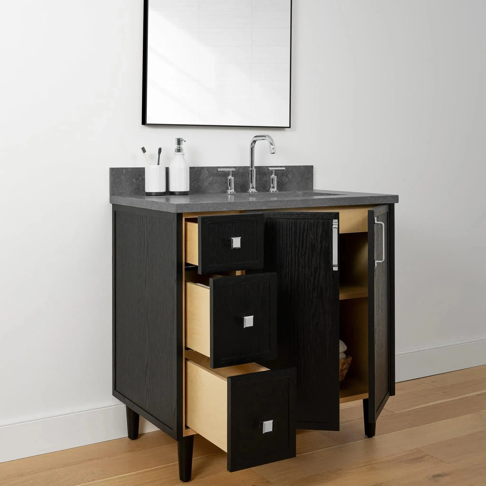 Cape Breton 36" Blackened Oak Bathroom Vanity, Right Sink