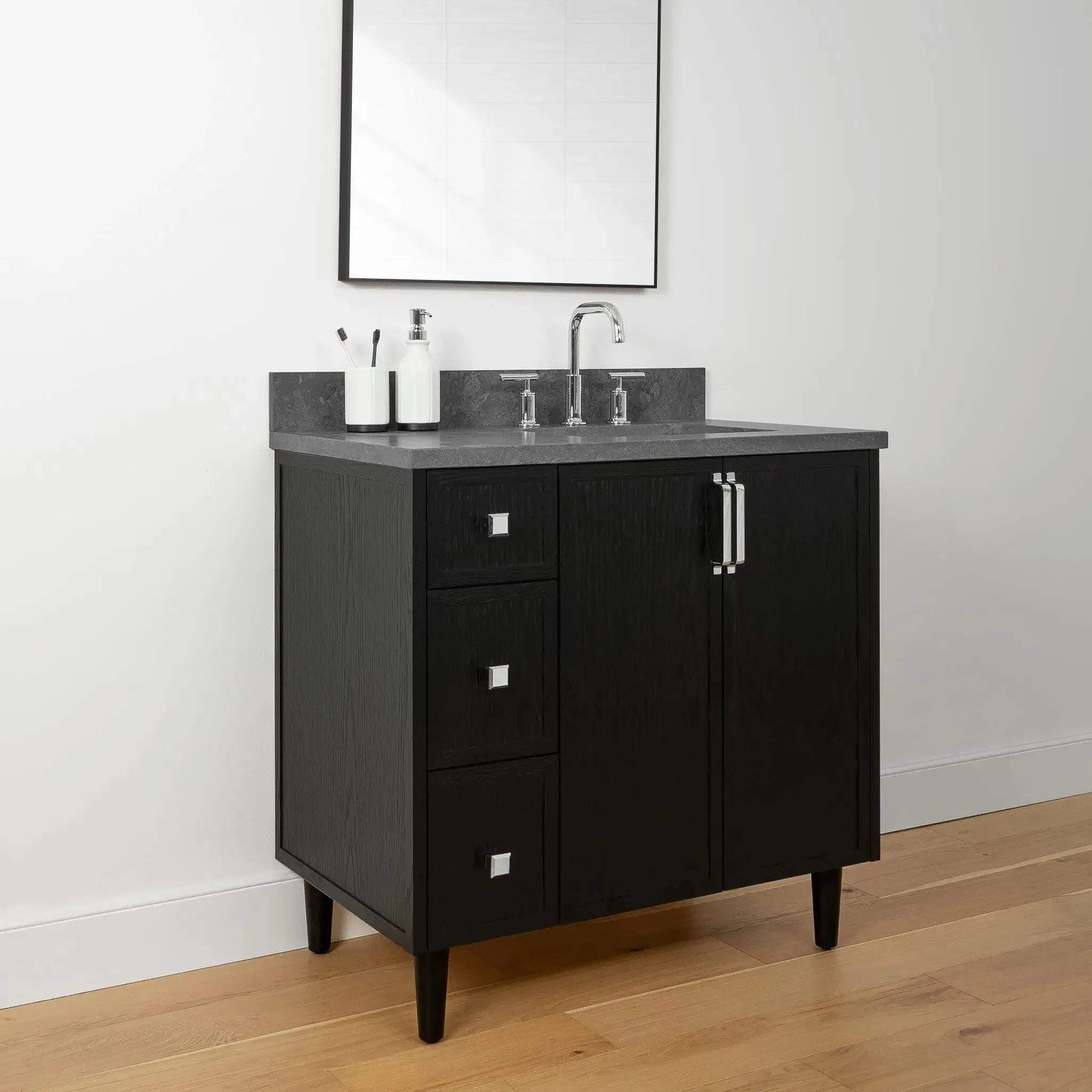 Cape Breton 36" Blackened Oak Bathroom Vanity, Right Sink