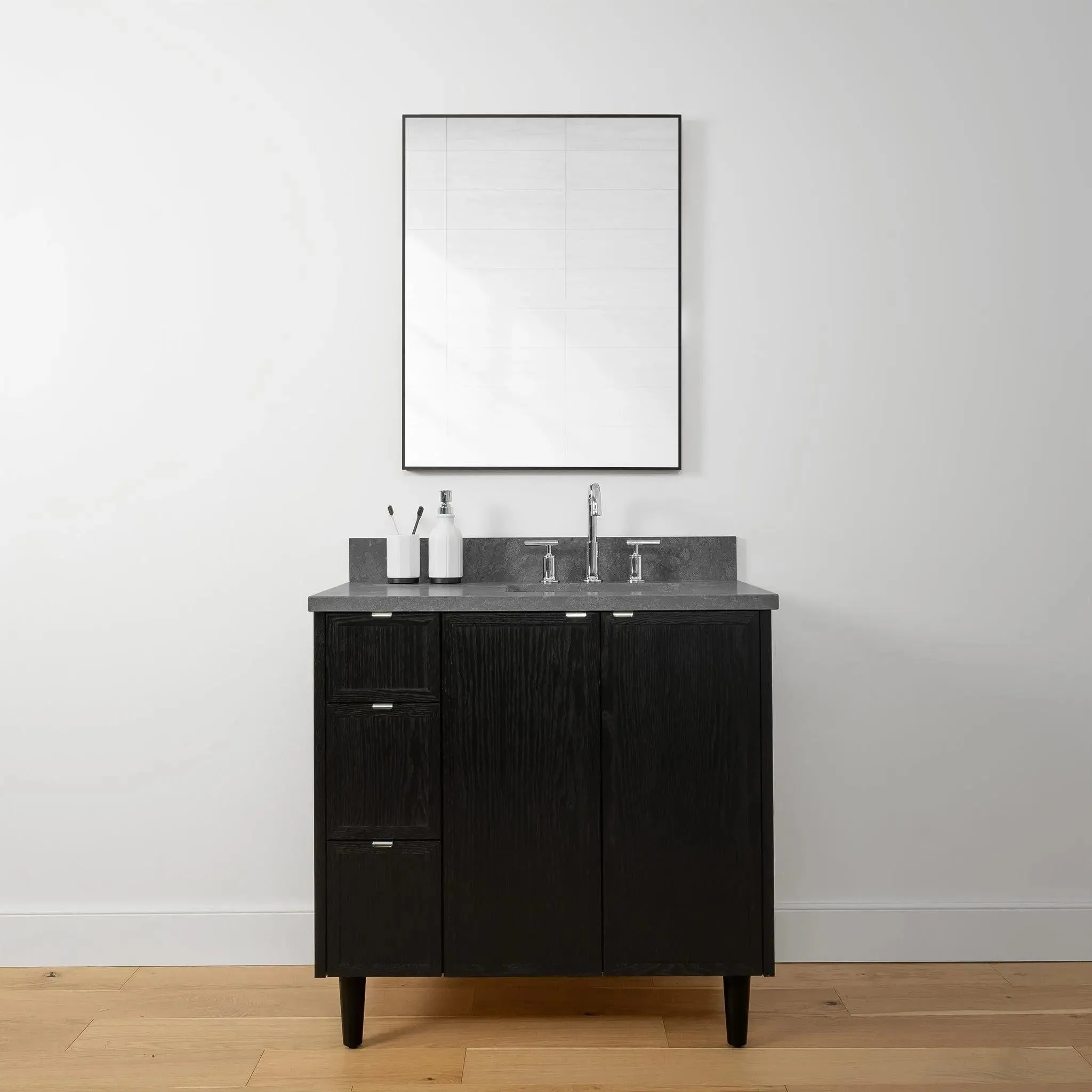 Cape Breton 36" Blackened Oak Bathroom Vanity, Right Sink