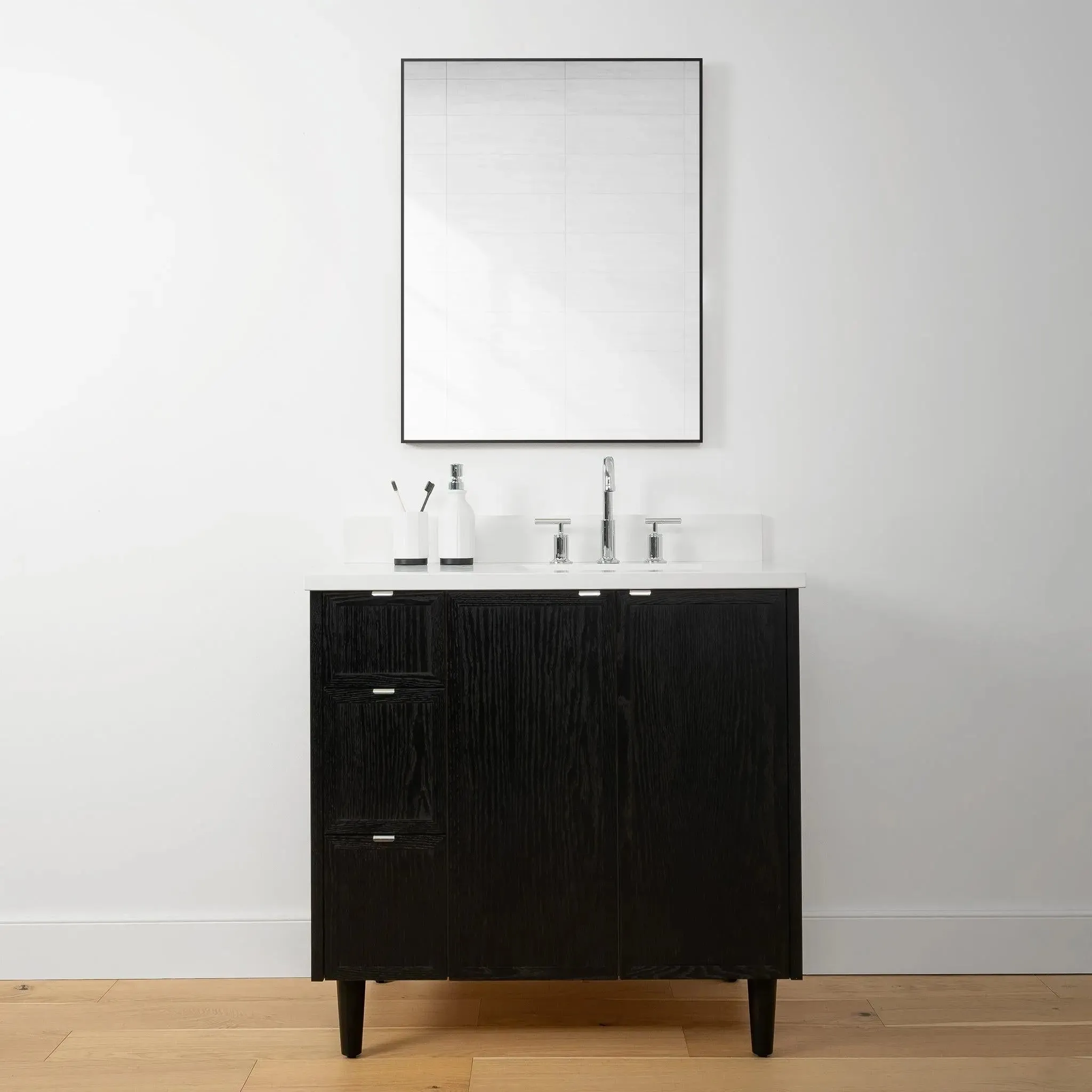 Cape Breton 36" Blackened Oak Bathroom Vanity, Right Sink