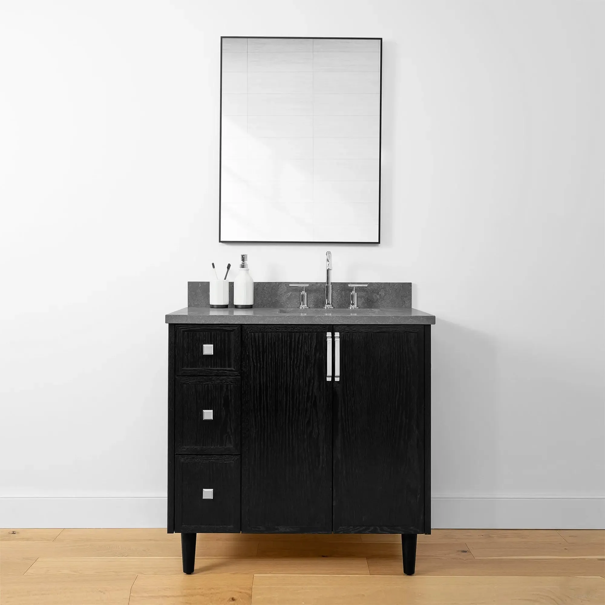 Cape Breton 36" Blackened Oak Bathroom Vanity, Right Sink