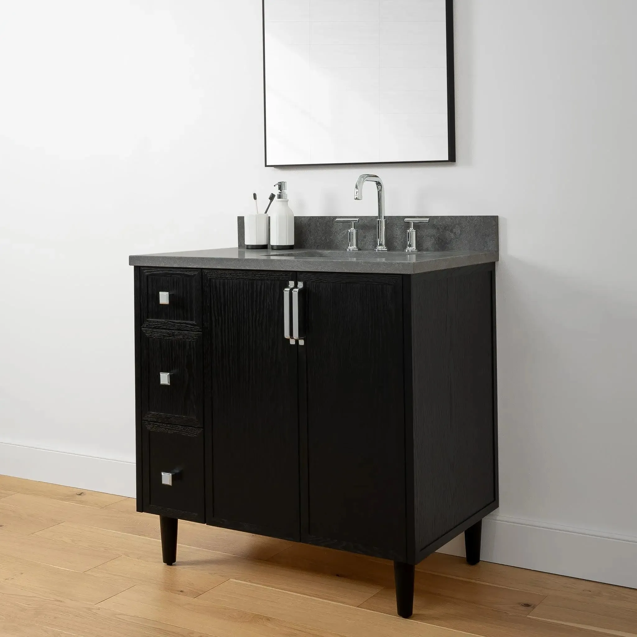 Cape Breton 36" Blackened Oak Bathroom Vanity, Right Sink