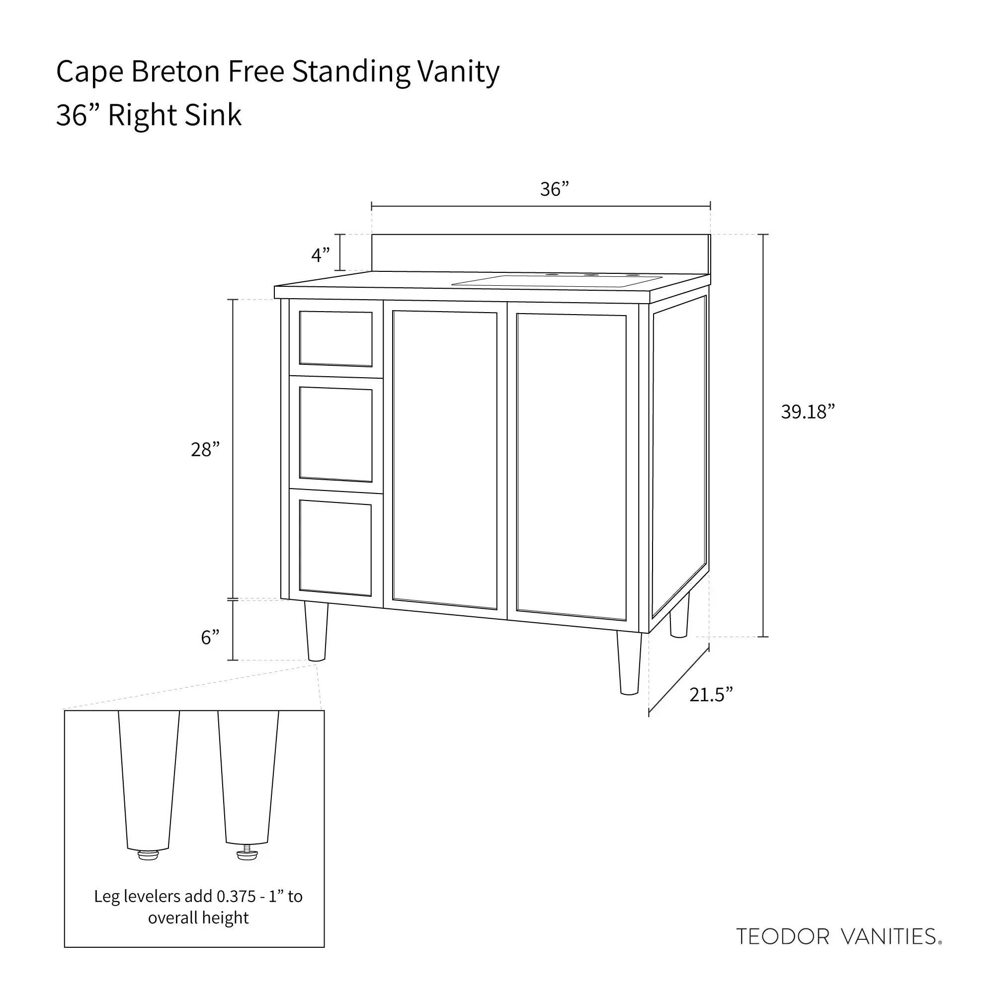 Cape Breton 36" Blackened Oak Bathroom Vanity, Right Sink