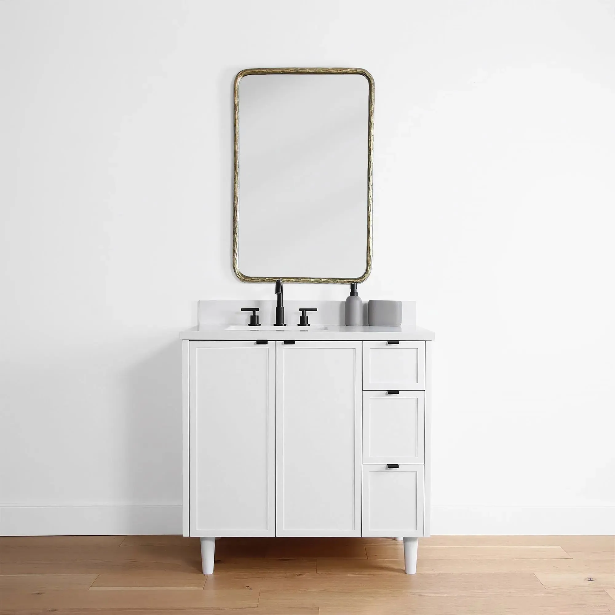 Cape Breton 36" Satin White Bathroom Vanity, Left Sink