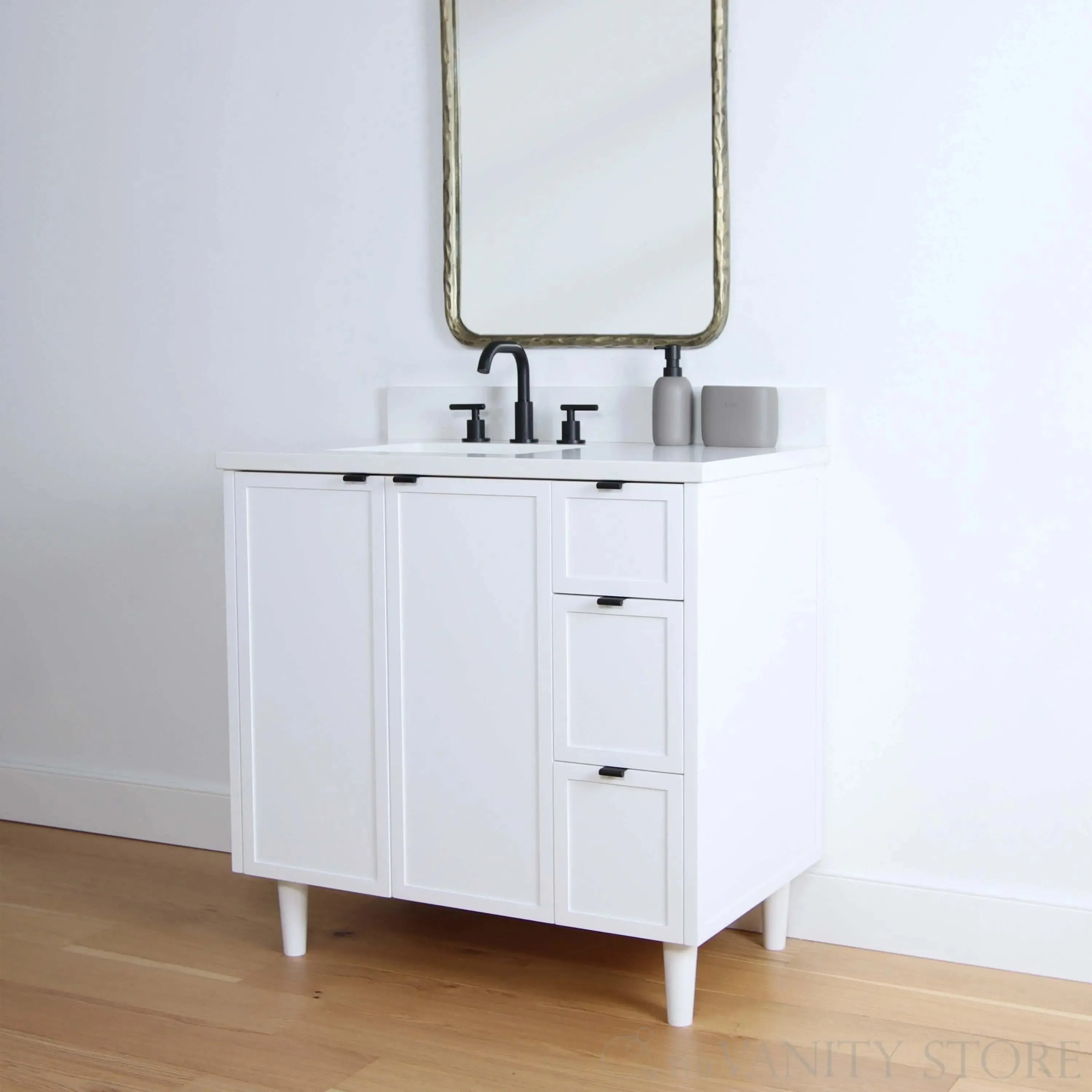 Cape Breton 36" Satin White Bathroom Vanity, Left Sink