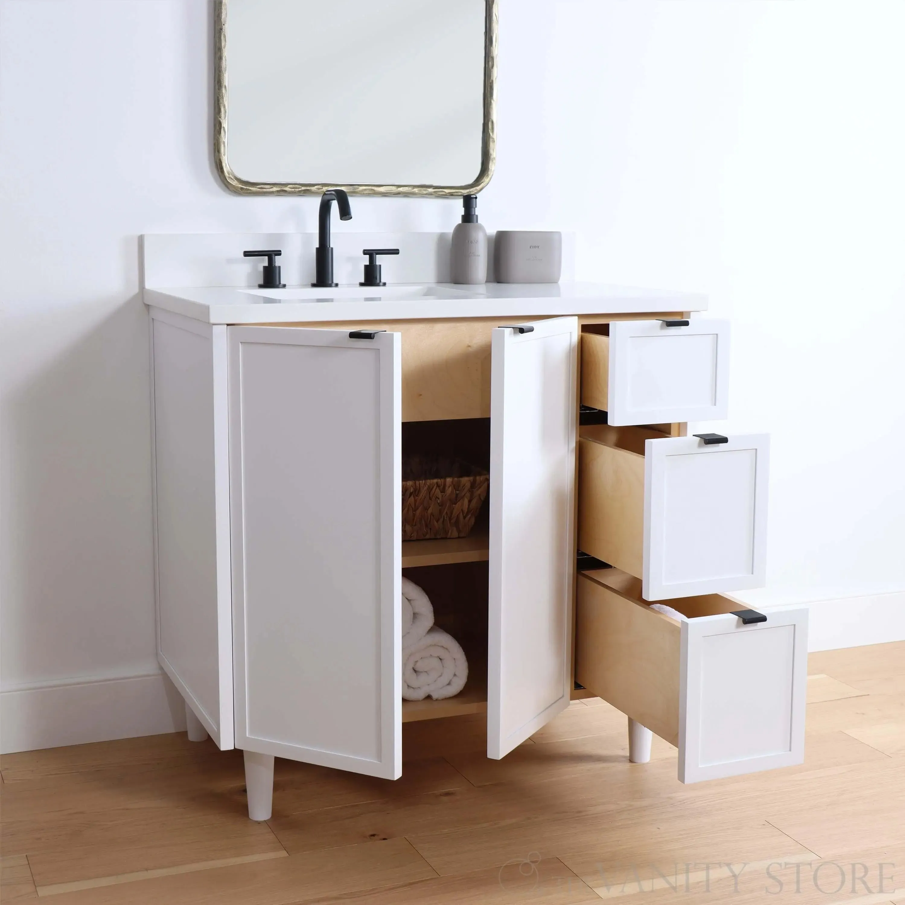 Cape Breton 36" Satin White Bathroom Vanity, Left Sink