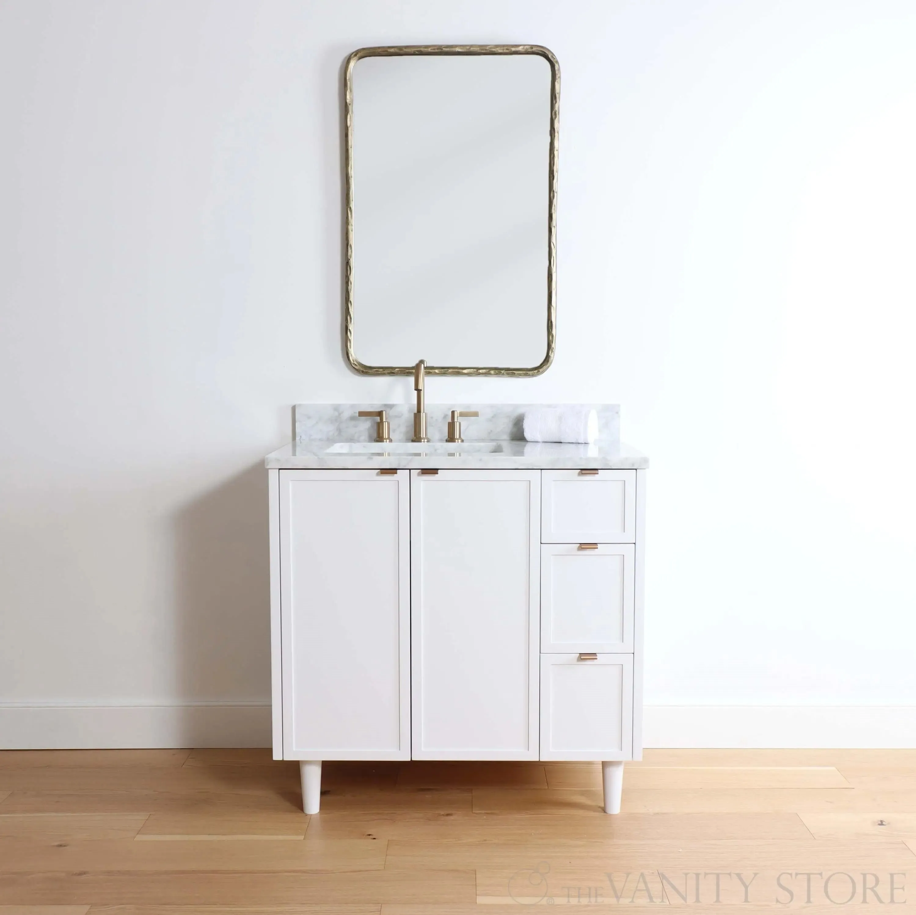 Cape Breton 36" Satin White Bathroom Vanity, Left Sink