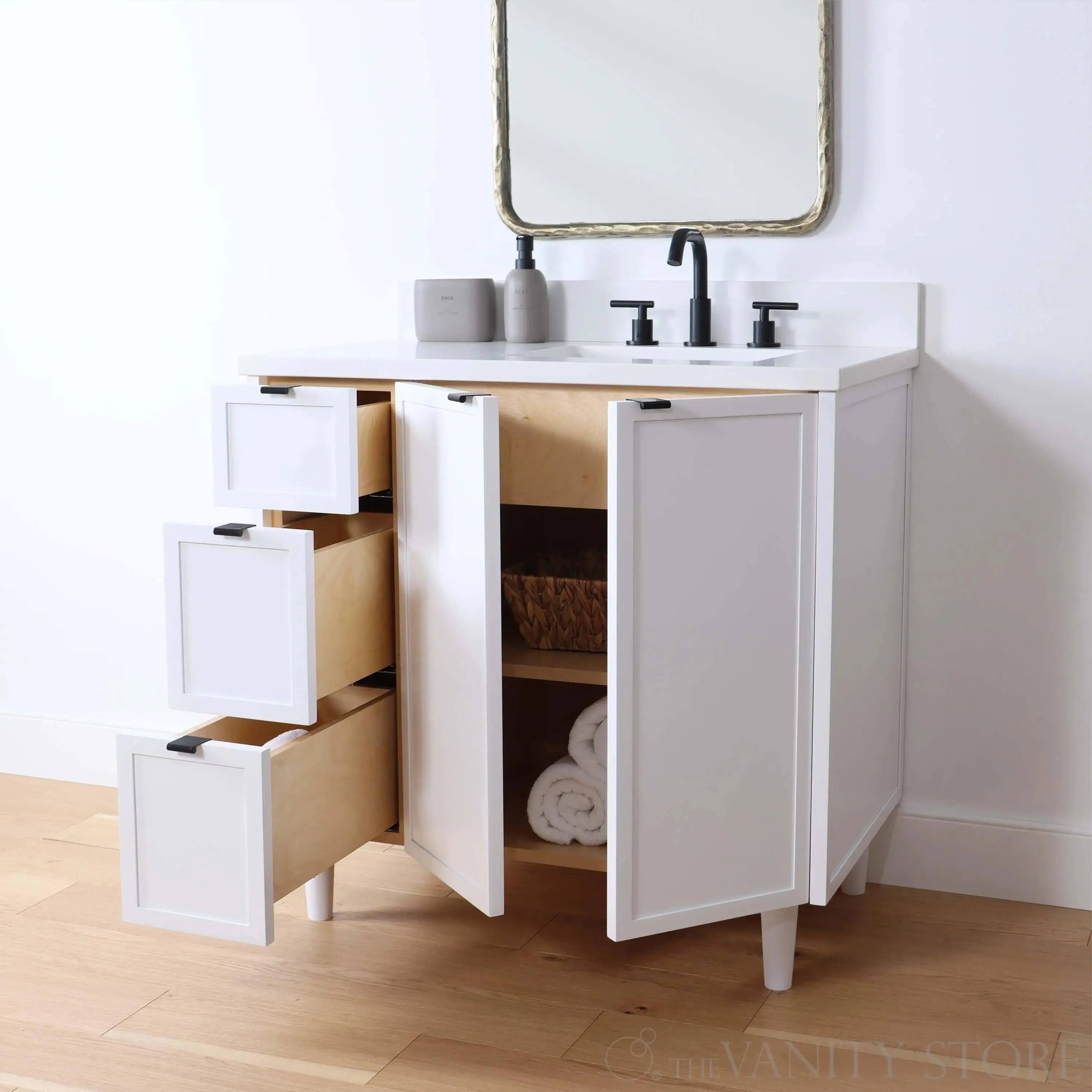 Cape Breton 36" Satin White Bathroom Vanity, Right Sink