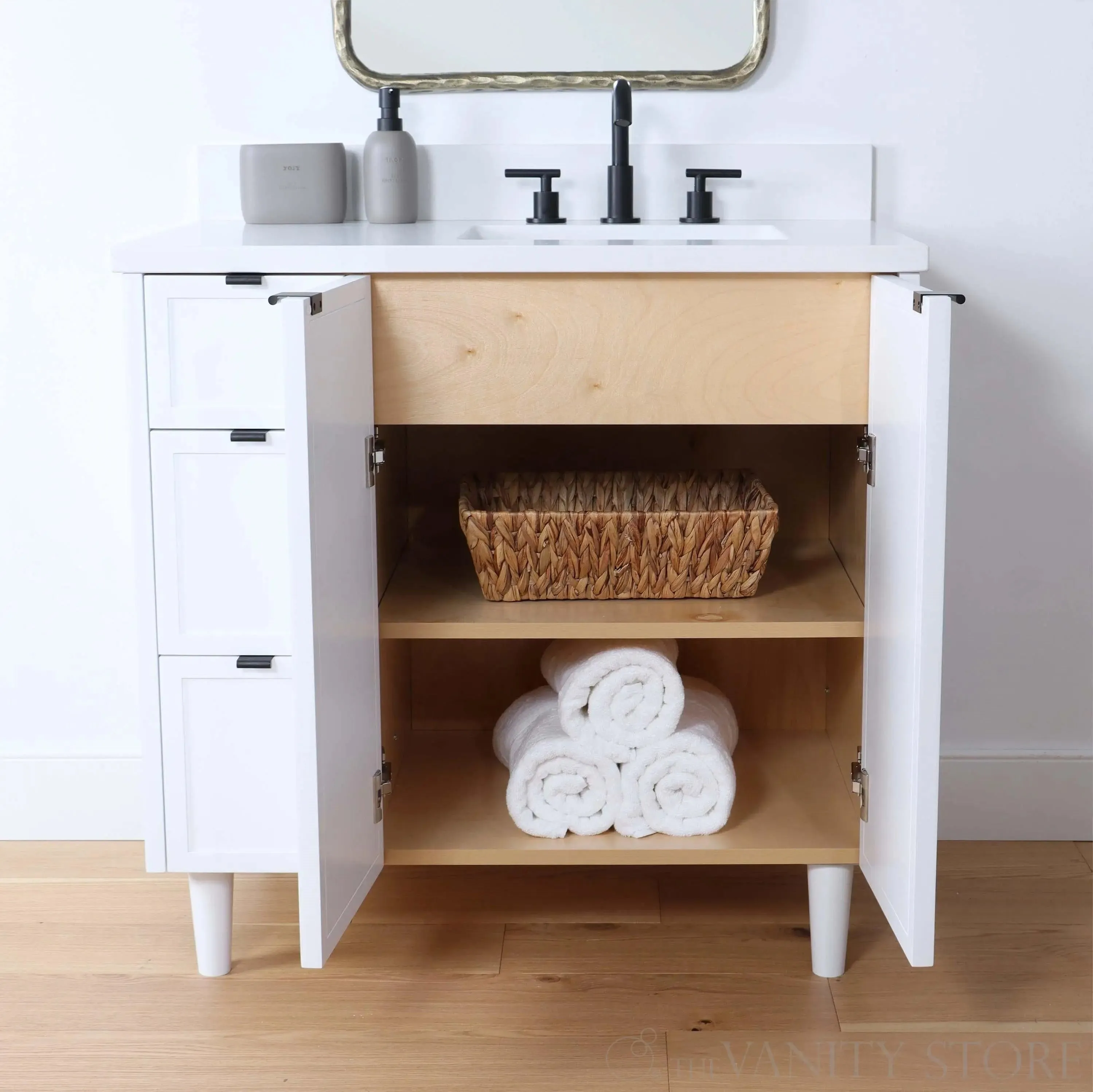 Cape Breton 36" Satin White Bathroom Vanity, Right Sink