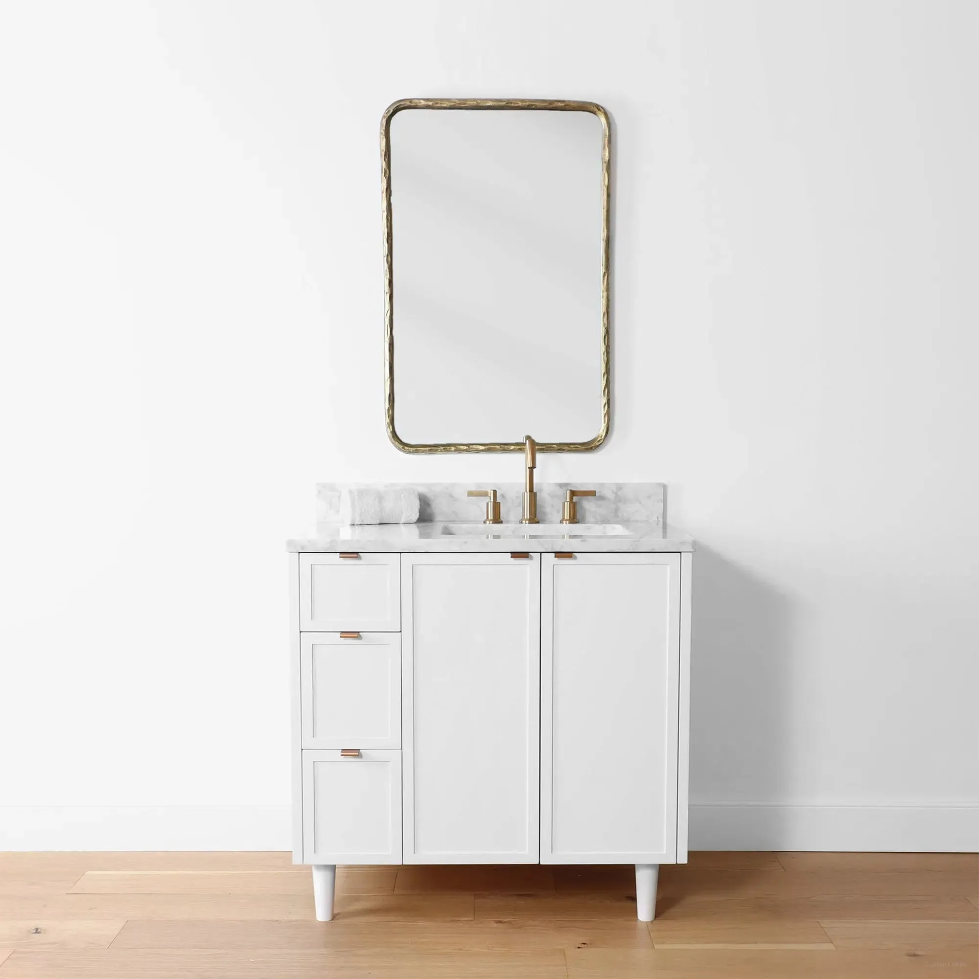 Cape Breton 36" Satin White Bathroom Vanity, Right Sink