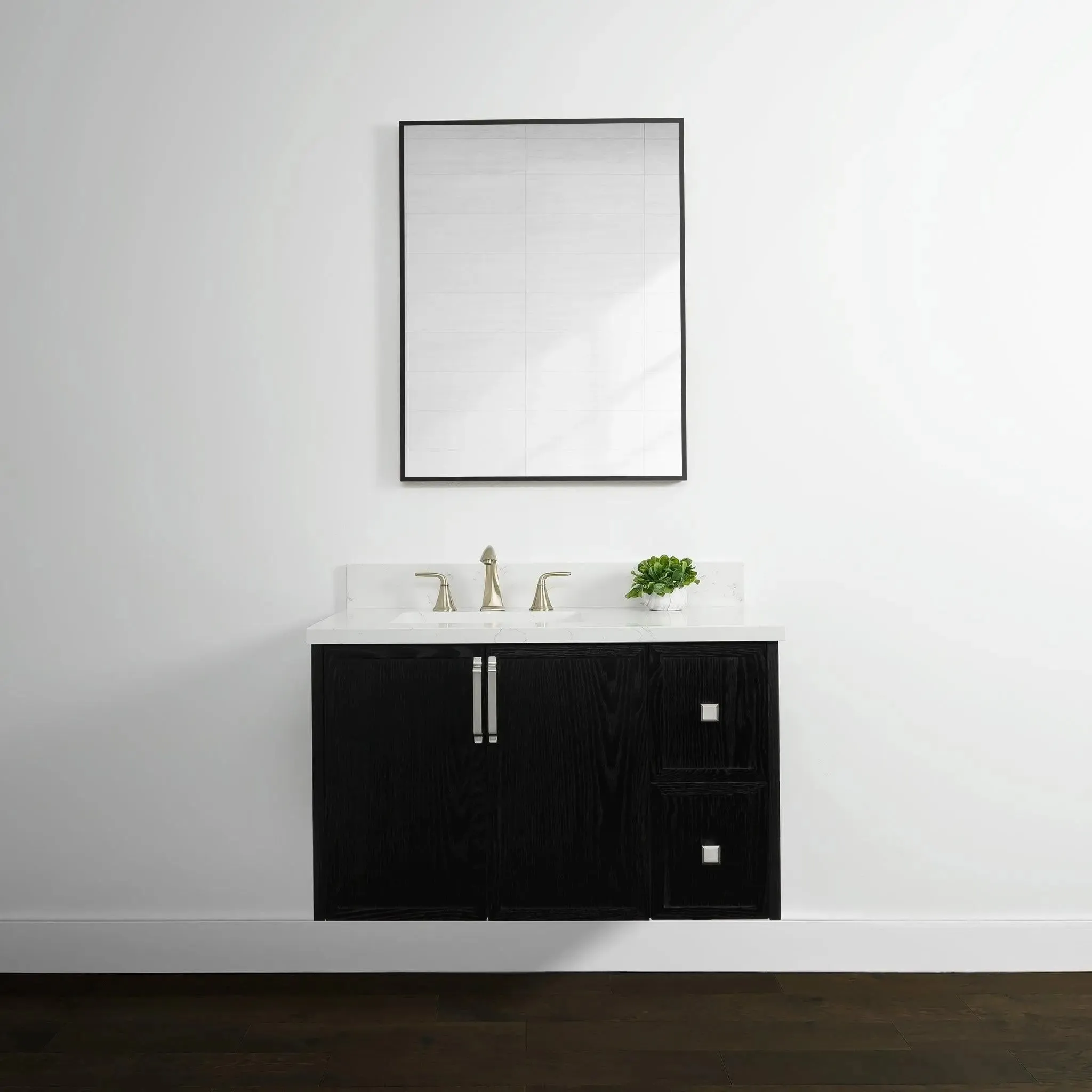 Cape Breton 36" Wall Mount Blackened Oak Bathroom Vanity, Left Sink