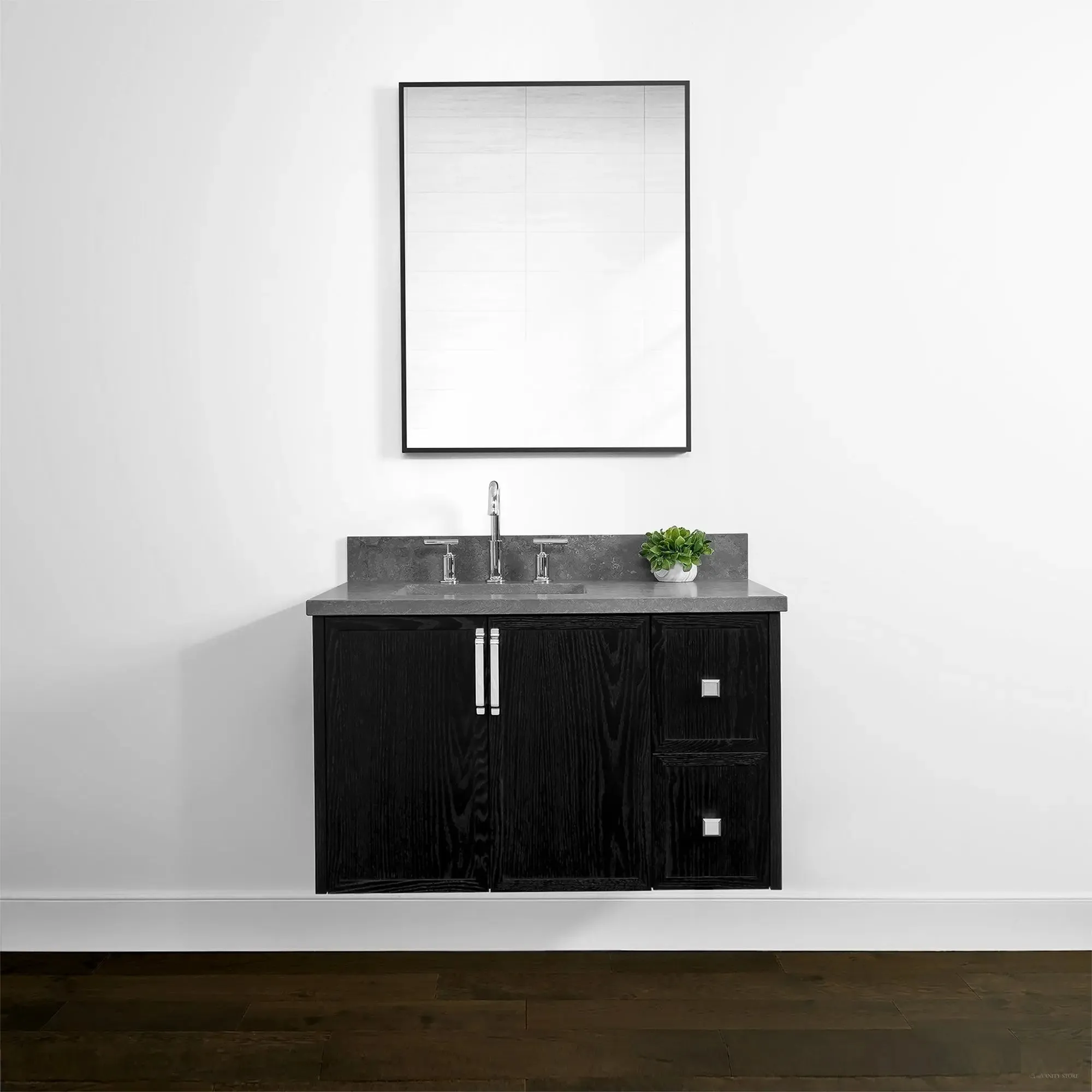 Cape Breton 36" Wall Mount Blackened Oak Bathroom Vanity, Left Sink