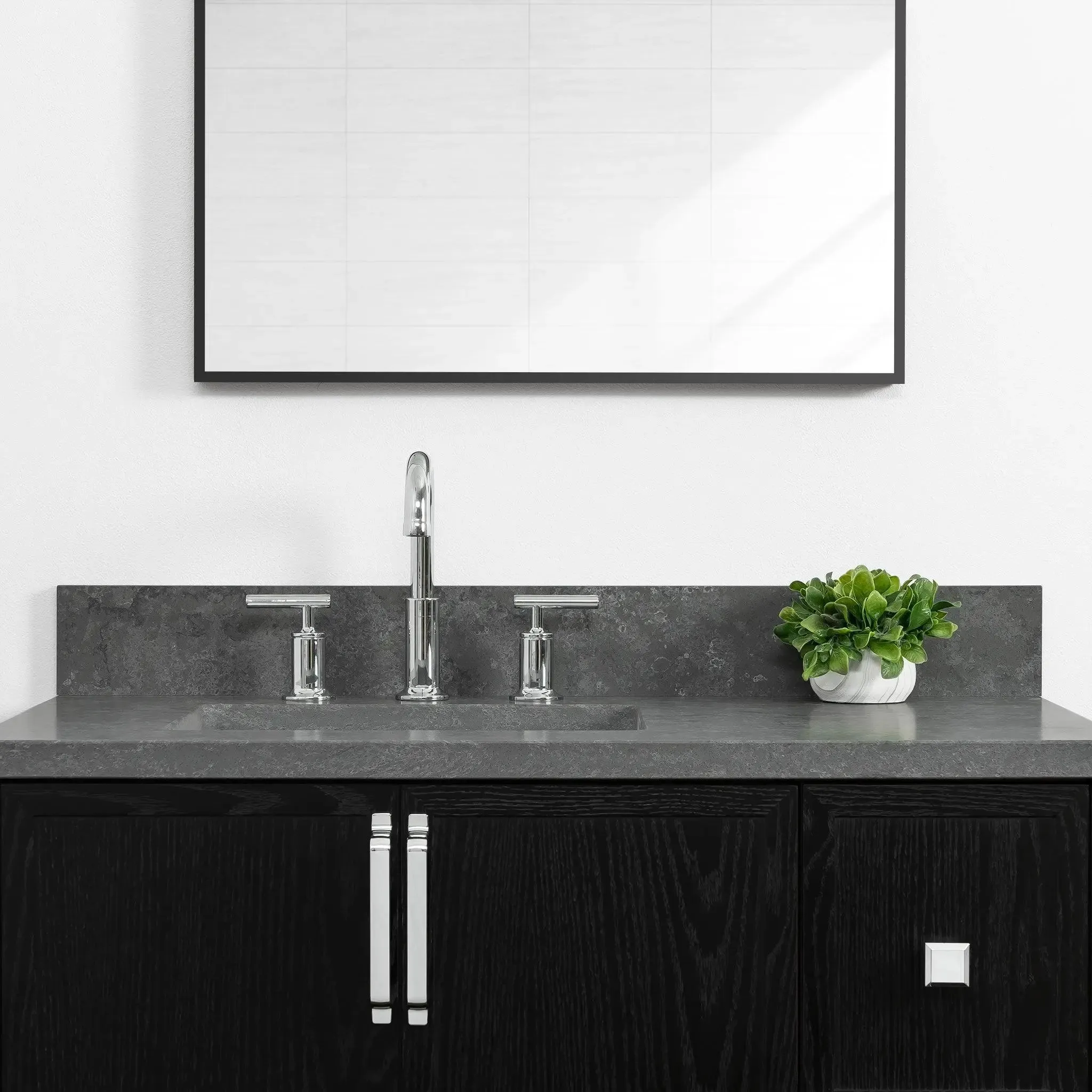 Cape Breton 36" Wall Mount Blackened Oak Bathroom Vanity, Left Sink