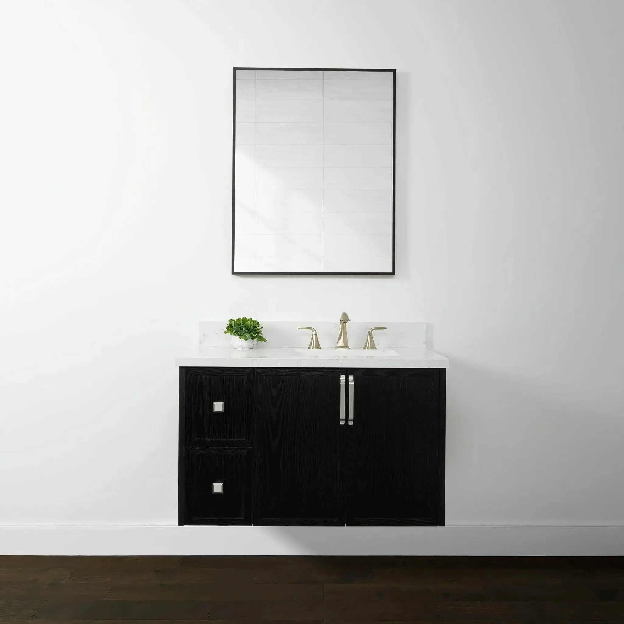 Cape Breton 36" Wall Mount Blackened Oak Bathroom Vanity, Right Sink