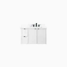 Cape Breton 36" Wall Mount Satin White Bathroom Vanity, Right Sink