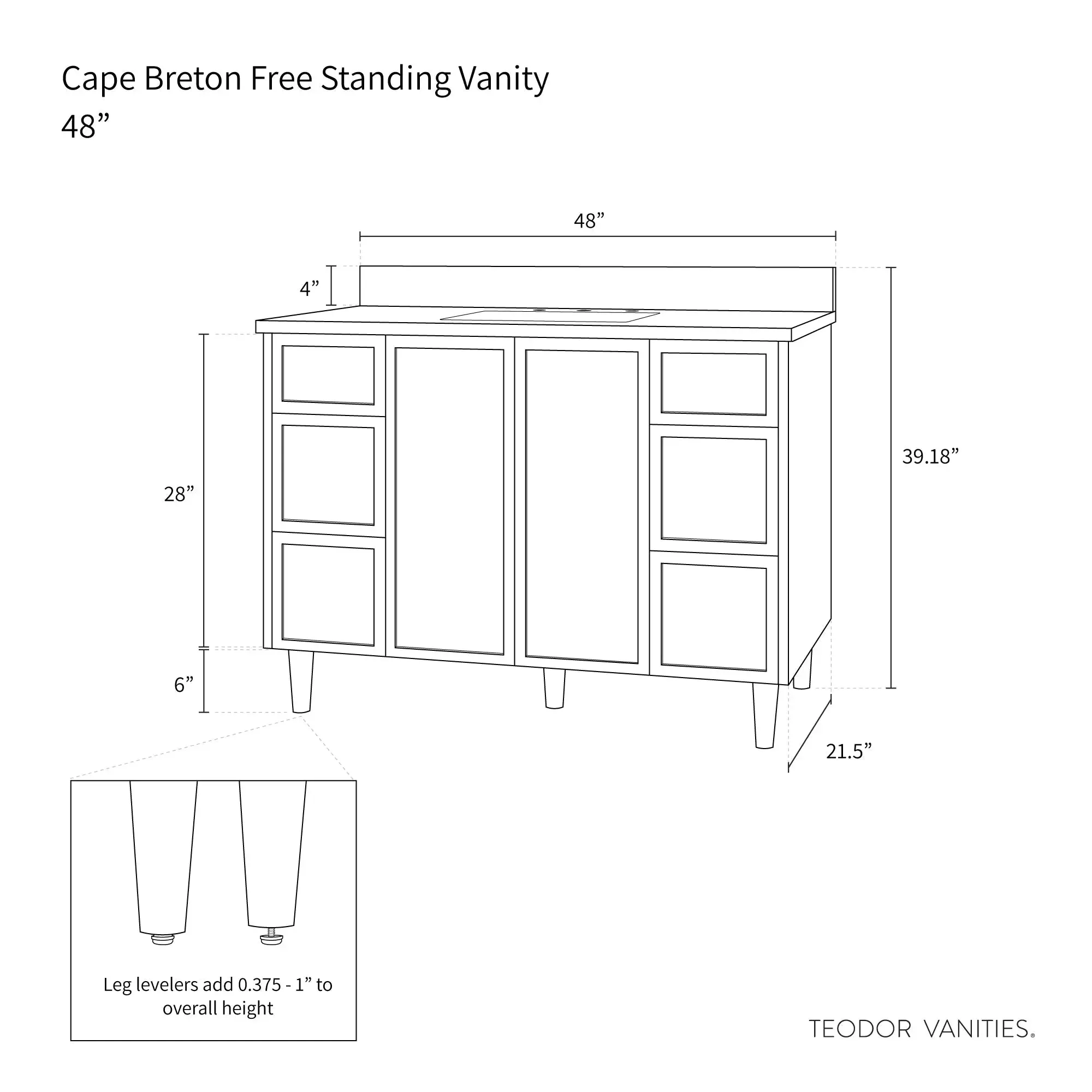 Cape Breton 48" Mid Century Oak Bathroom Vanity