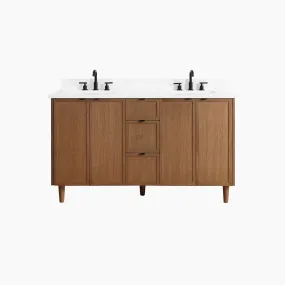 Cape Breton 60" Mid Century Oak Bathroom Vanity, Double Sink