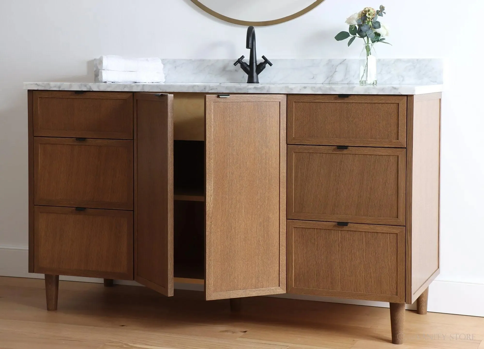 Cape Breton 60" Mid Century Oak Bathroom Vanity