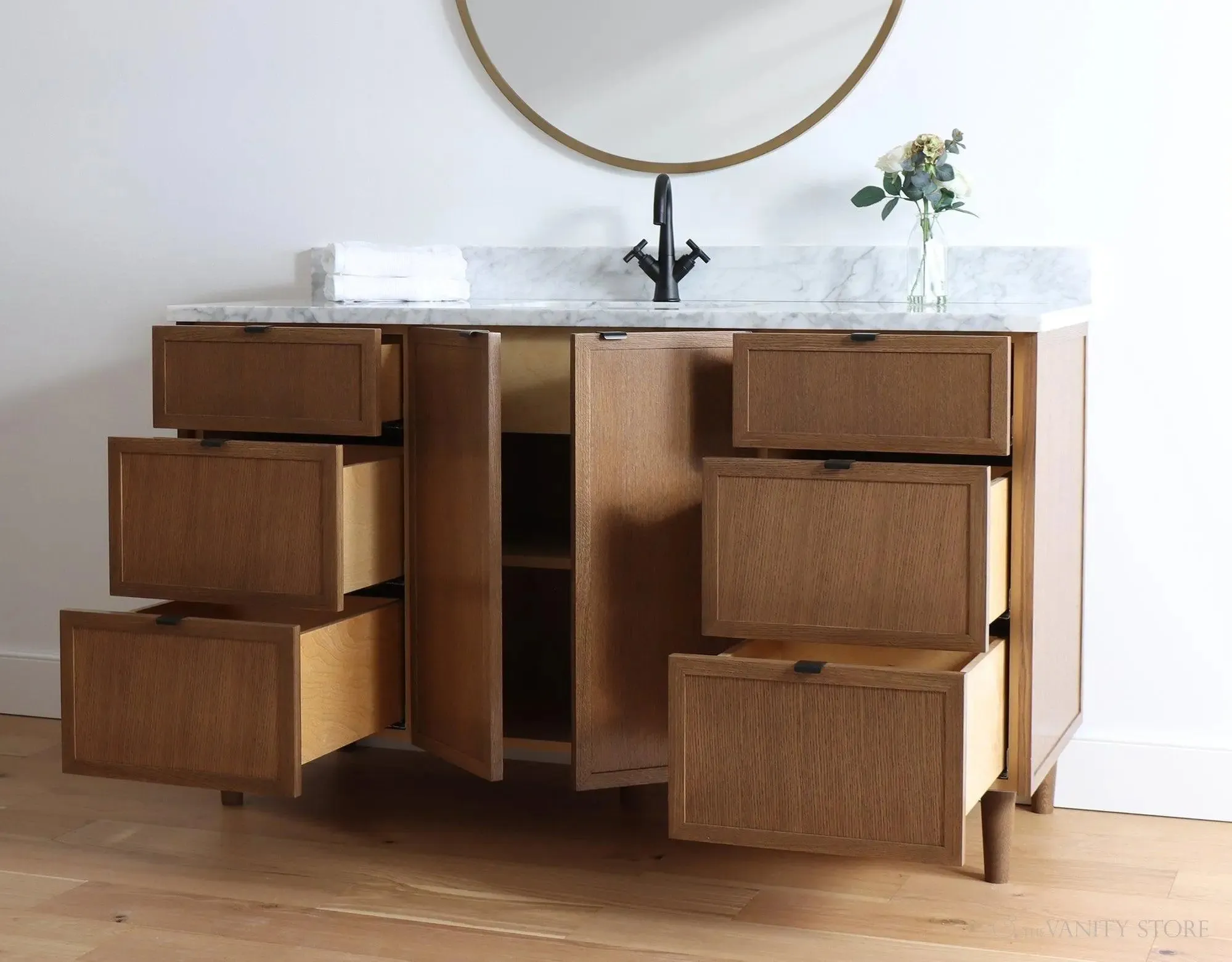 Cape Breton 60" Mid Century Oak Bathroom Vanity