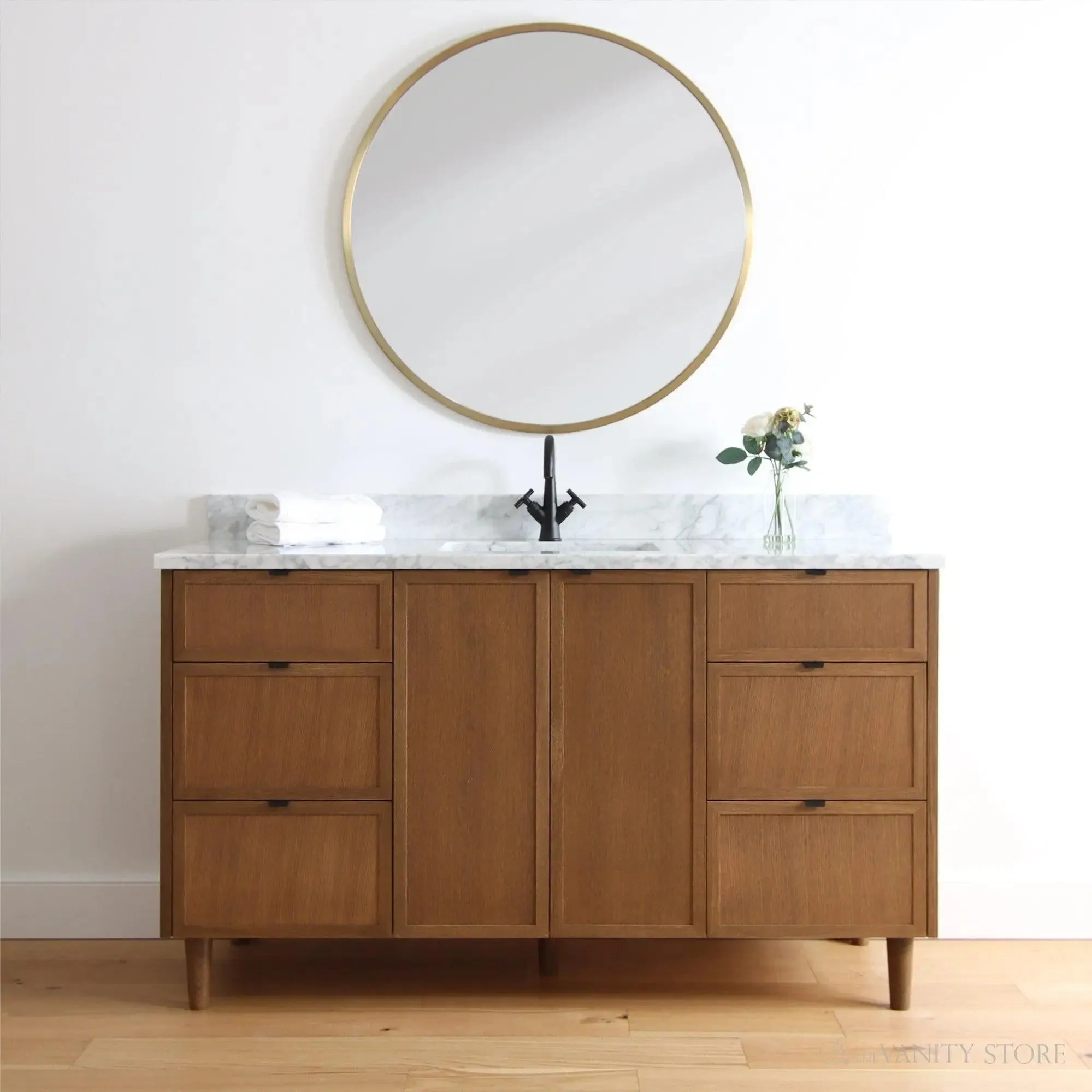 Cape Breton 60" Mid Century Oak Bathroom Vanity