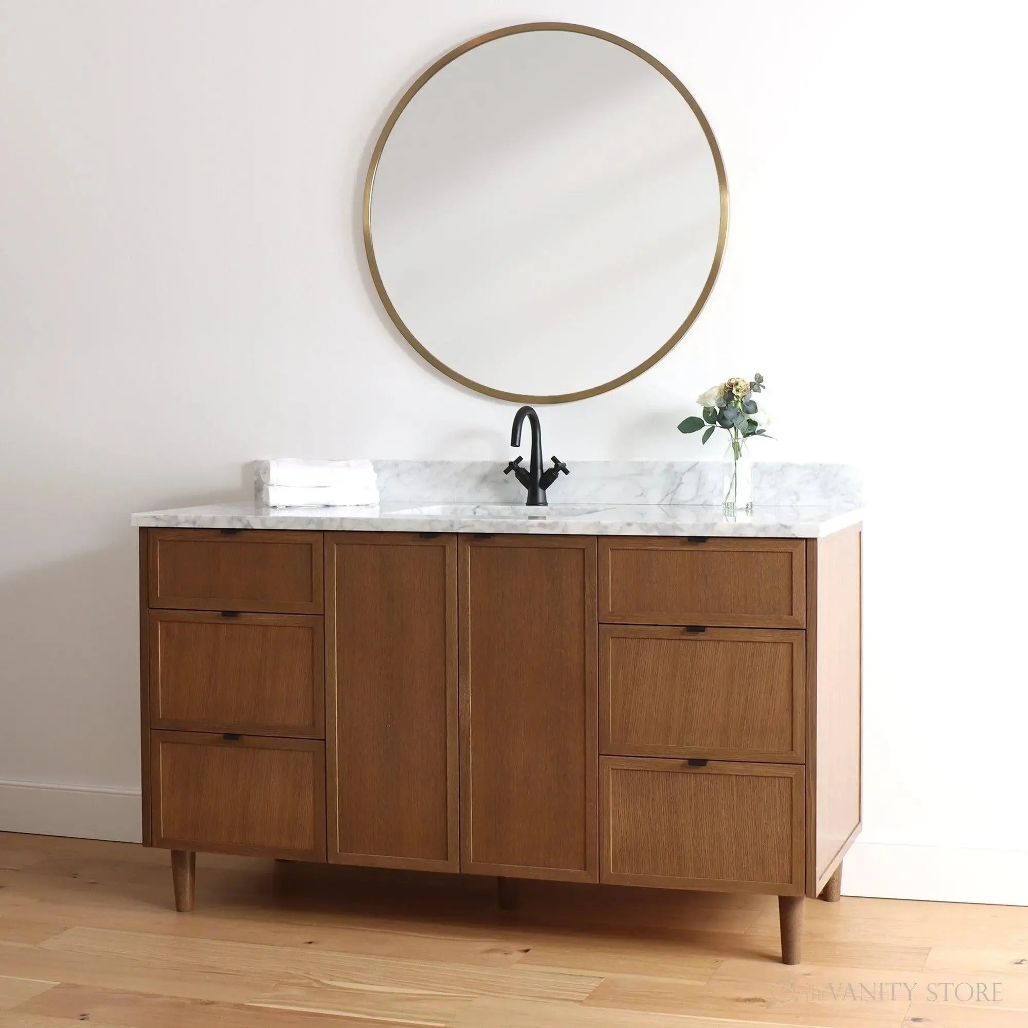 Cape Breton 60" Mid Century Oak Bathroom Vanity