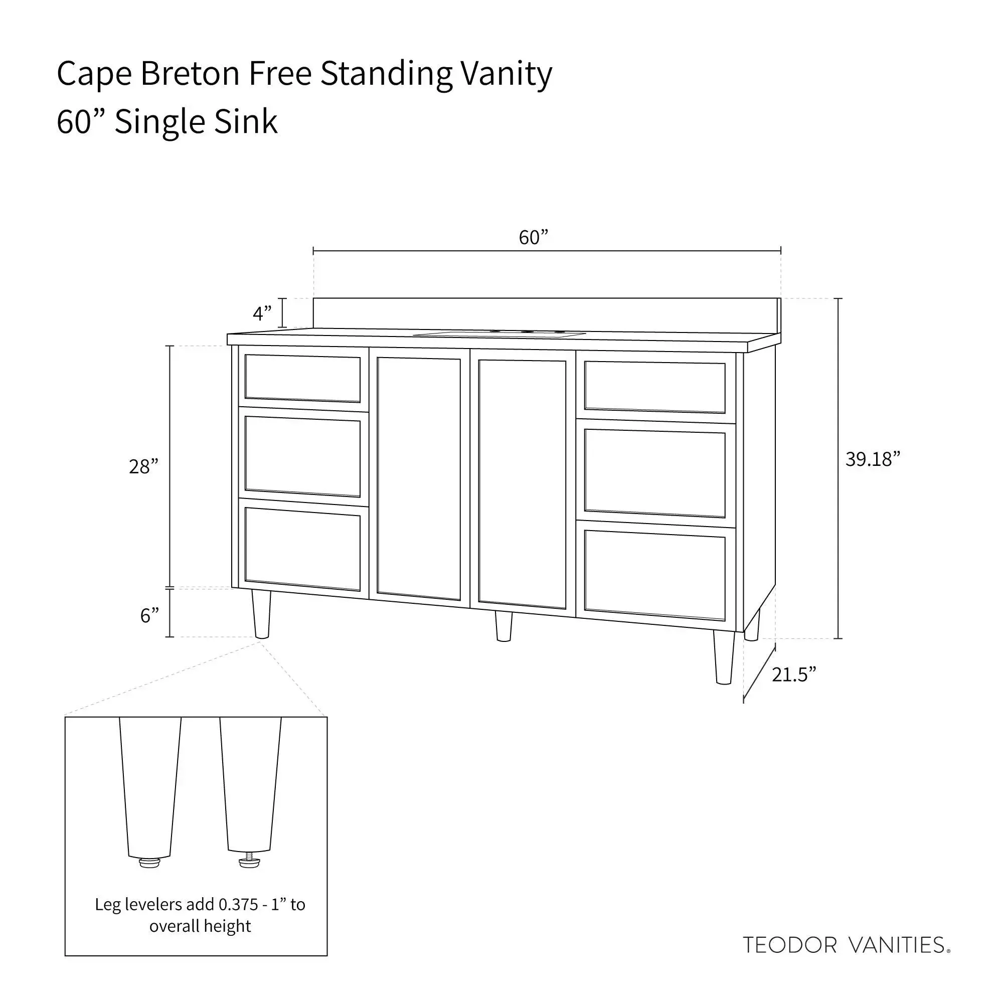 Cape Breton 60" Mid Century Oak Bathroom Vanity